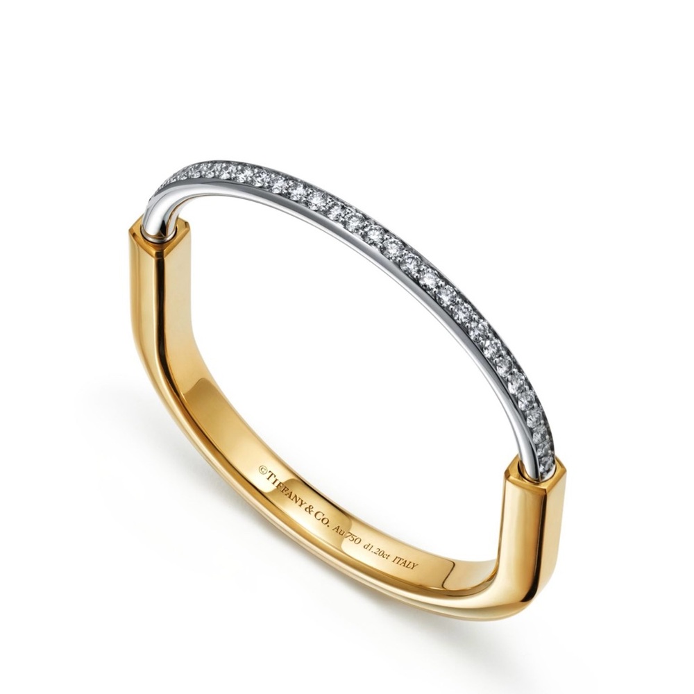 Tiffany & Co Lock Bangle in Yellow and White Gold with Half Pave Diamonds XS